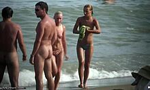 Skinny blonde walking around naked on a beach