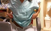 Naughty nurse showing off her pussy while at work, she also masturbates